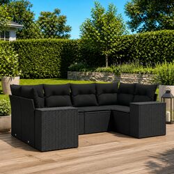 Modular Black Garden Sofa Set 6 Piece with Cushions