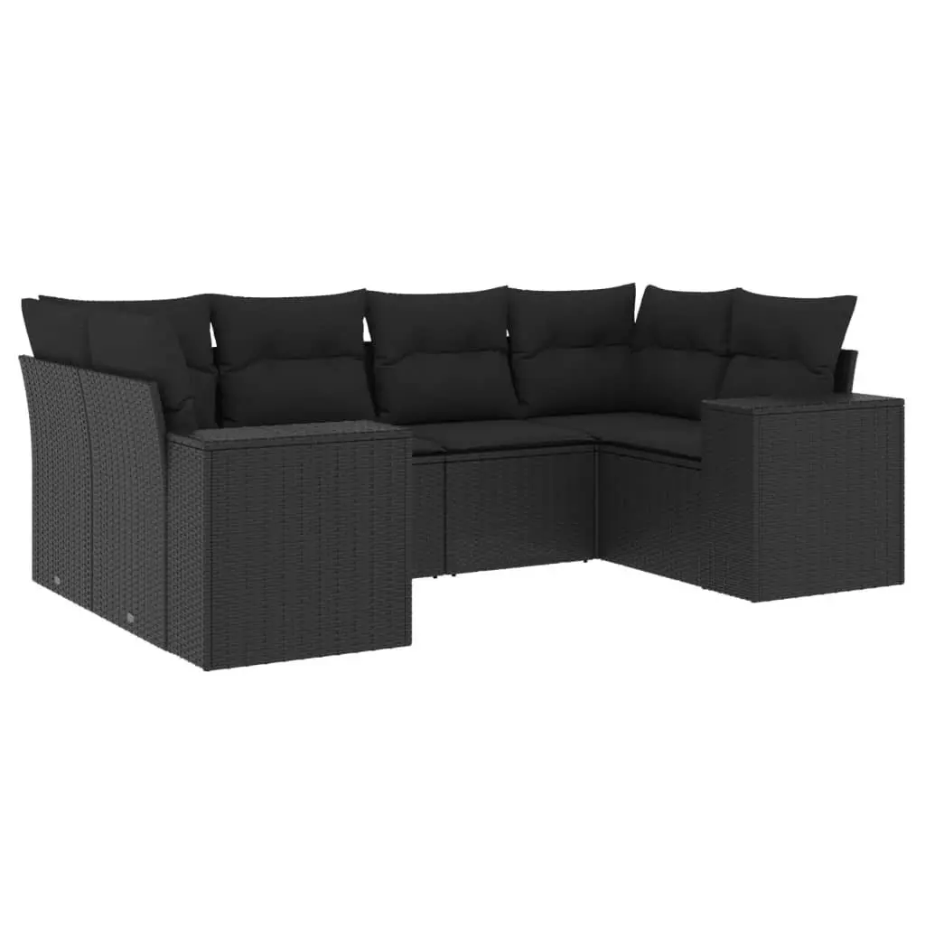Modular Black Garden Sofa Set 6 Piece with Cushions