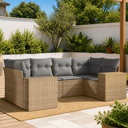 Beige Rattan 6-Piece Garden Sofa Set for Outdoor Comfort