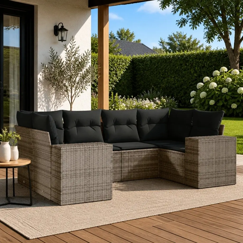 Garden Sofa Set PE Rattan 6 Piece Outdoor Furniture Grey Patio Lounge