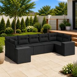 Premium 7 Piece Black Garden Sofa Set with Storage