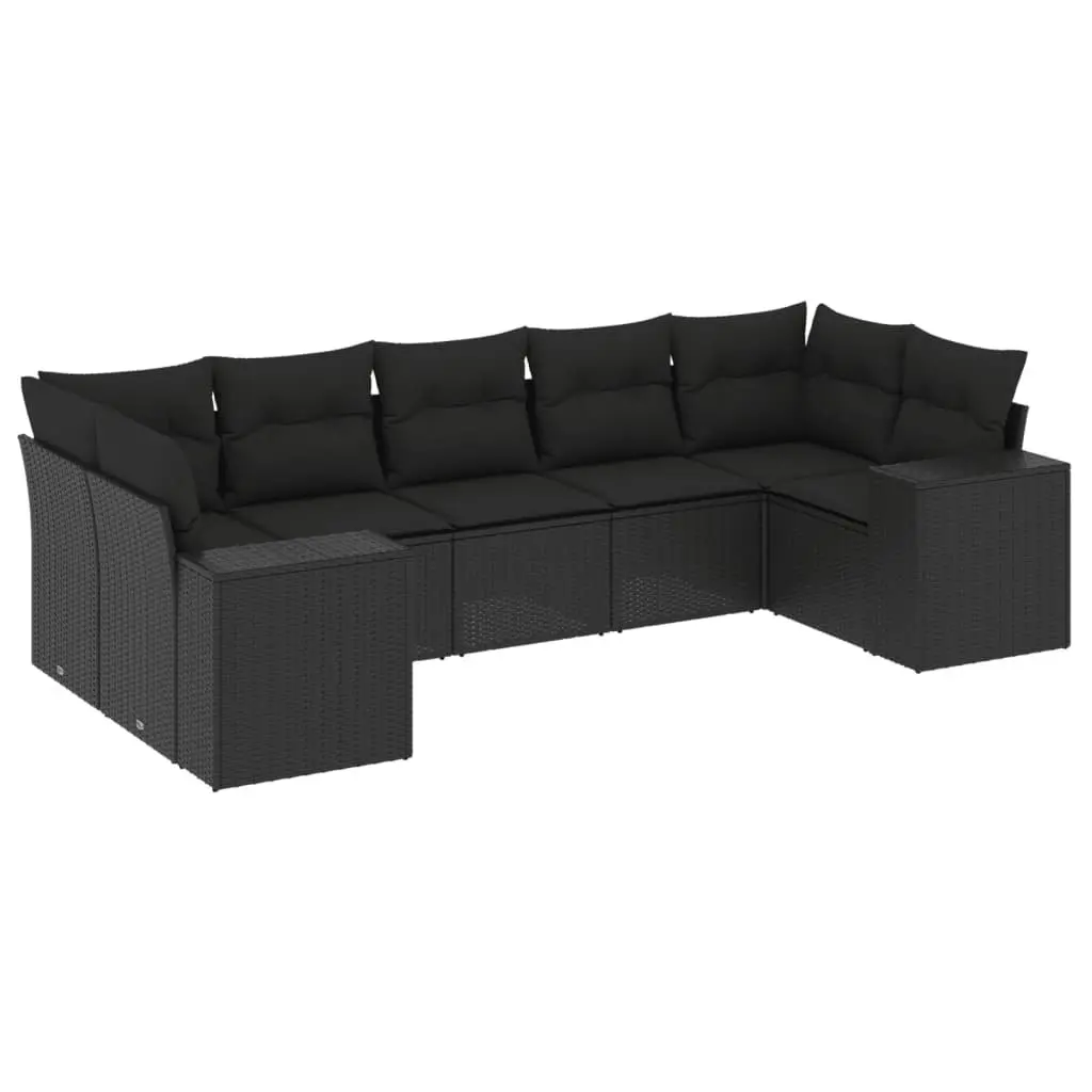 7 Piece Black Garden Sofa Set with Storage