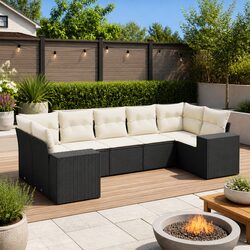 7 Piece Outdoor Patio Furniture Set in Black Rattan