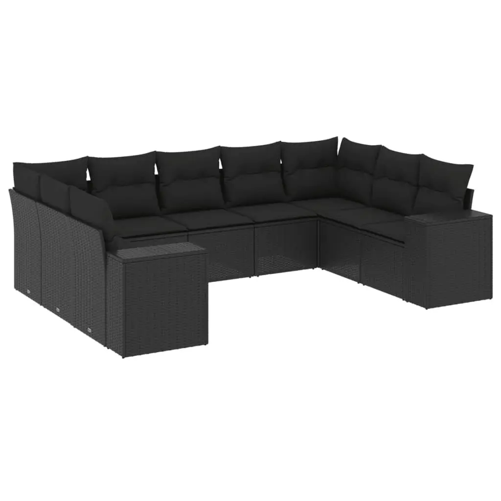 9-Piece Modular Black Poly Rattan Garden Sofa Set