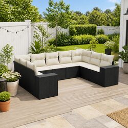 Modular Black Poly Rattan Garden Sofa Set – 9 Pieces