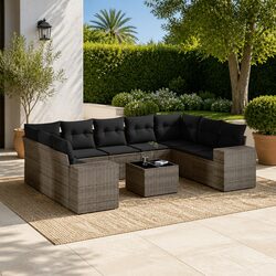 High-Quality 10 Piece Grey Rattan Garden Sofa Set