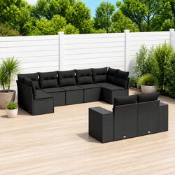 Black Modular Rattan 9-Piece Garden Sofa Set