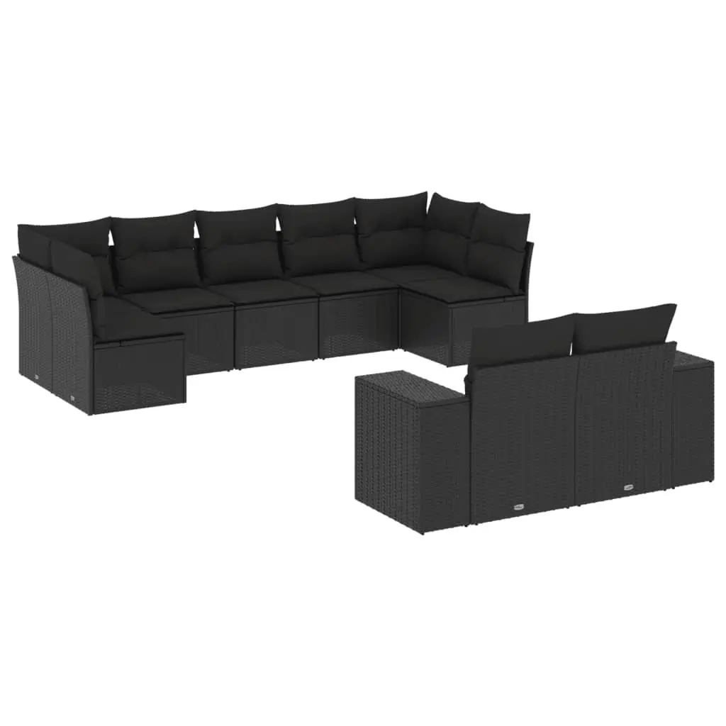 Black Modular Rattan 9-Piece Garden Sofa Set