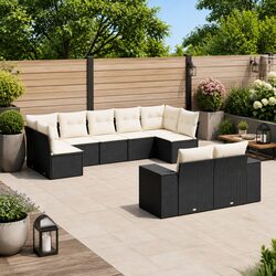 Durable Black Poly Rattan 9-Piece Modular Garden Sofa Set