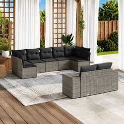Durable 9 Piece Garden Sofa Set with Grey Cushions