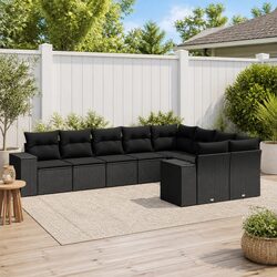 9-Piece Modular Garden Sofa Set in Black PE Rattan