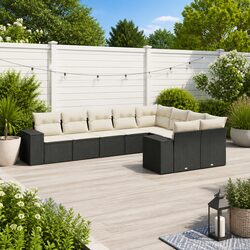 Premium 9 Piece Black Poly Rattan Garden Sofa Set