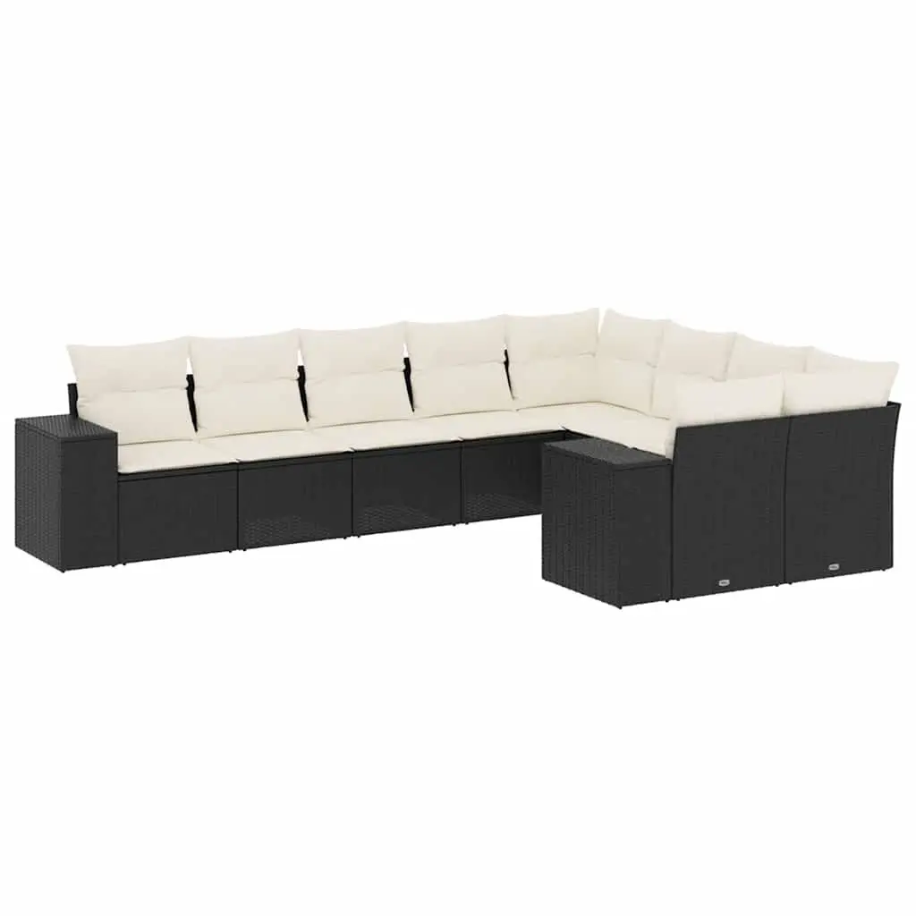 9 Piece Black Poly Rattan Garden Sofa Set