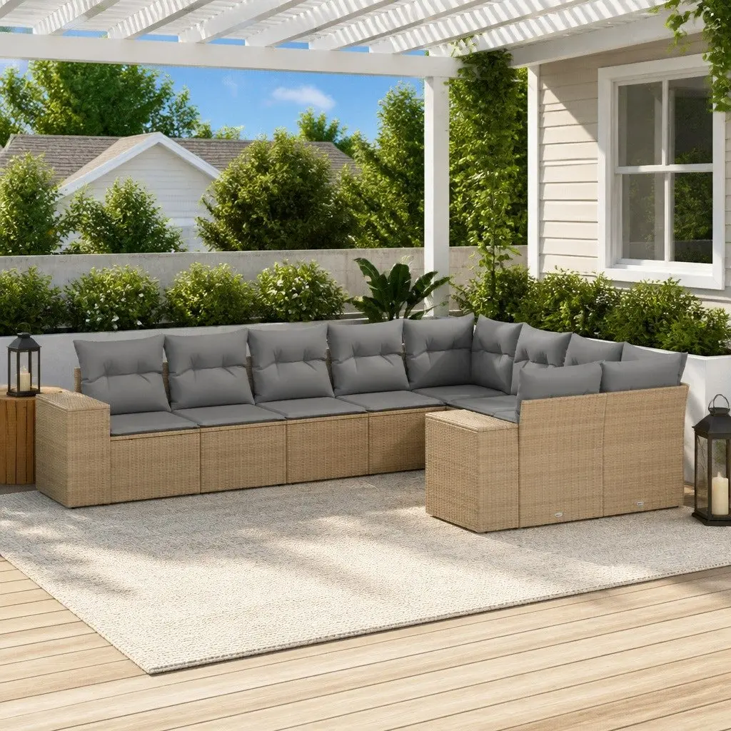 Beige 9-Piece Modular Rattan Garden Sofa Set