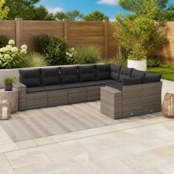 Premium 9-Piece Grey Poly Rattan Modular Garden Sofa Set