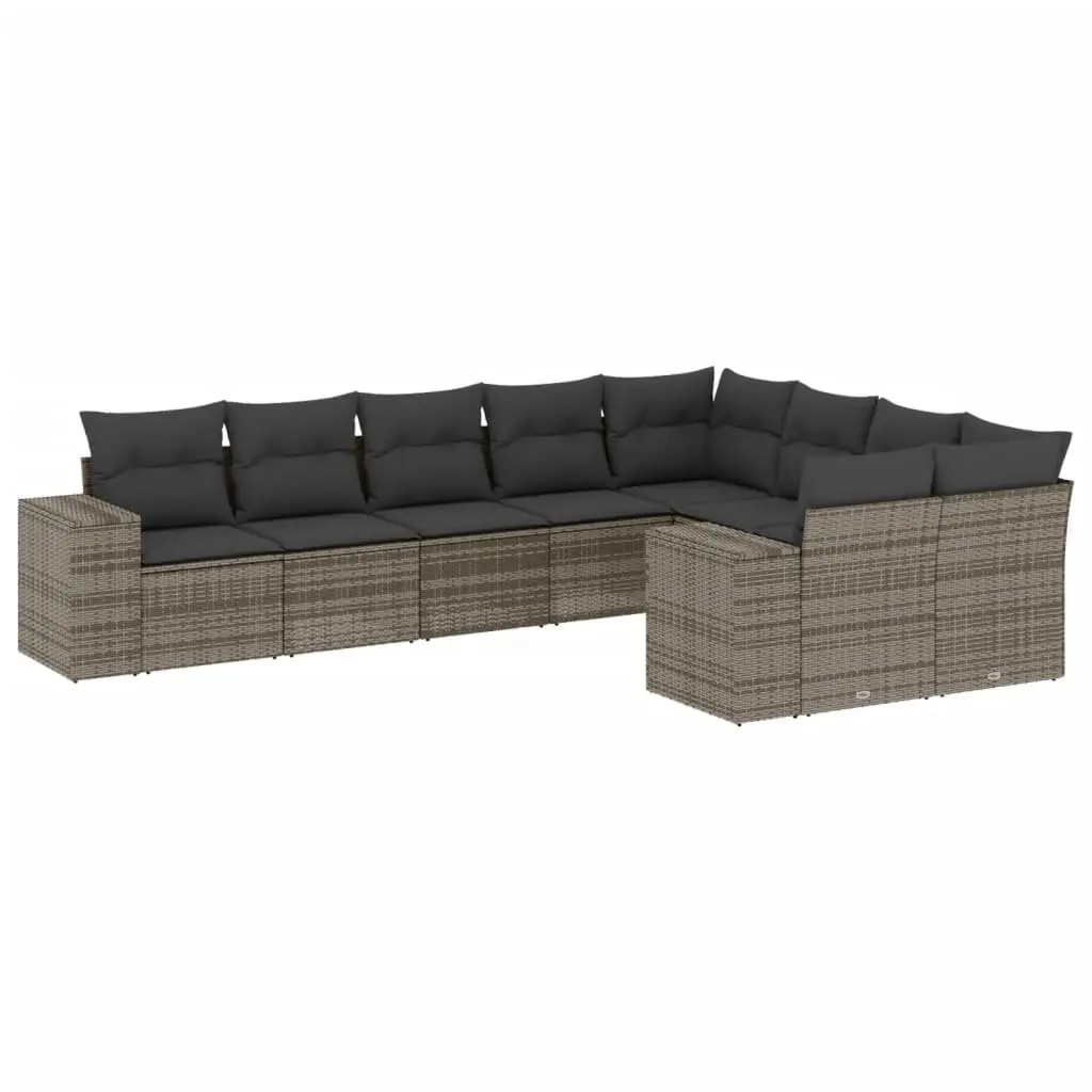 9-Piece Grey Poly Rattan Modular Garden Sofa Set