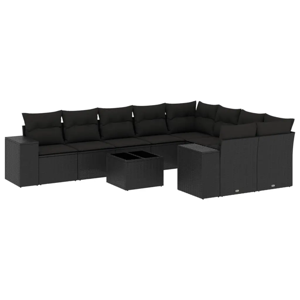10-Piece Black Poly Rattan Garden Sofa Set