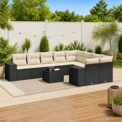 10-Piece Modular Black Rattan Outdoor Sofa Set