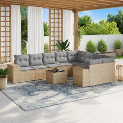 10-Piece Beige Poly Rattan Garden Sofa Set for Outdoors