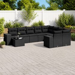 10 Piece Modular Garden Sofa Set with Cushions - Black