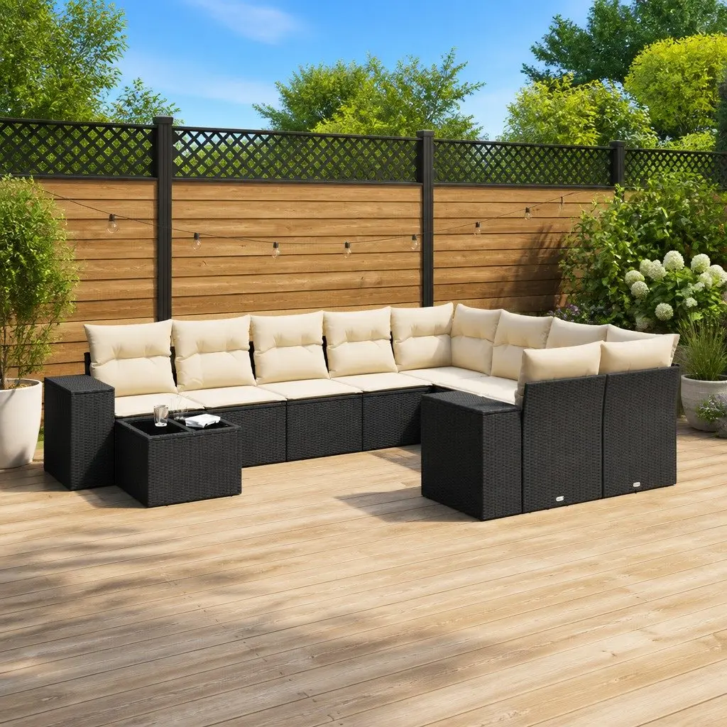 Black Modular 10-Piece Rattan Garden Sofa Set