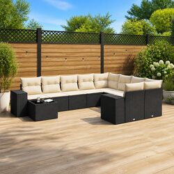 Black Modular 10-Piece Rattan Garden Sofa Set
