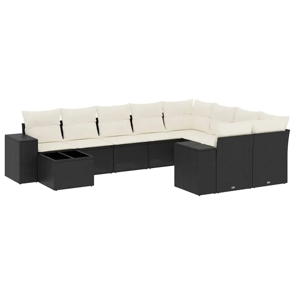 Black Modular 10-Piece Rattan Garden Sofa Set