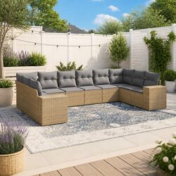 10-Piece Modular Beige Poly Rattan Garden Sofa Set
