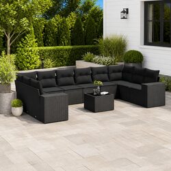 11 Piece Durable Black Poly Rattan Outdoor Sofa Set