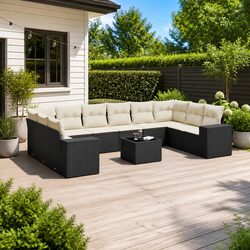 11-Piece Black Modular Patio Sofa Set in Poly Rattan