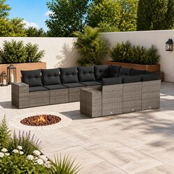 10 Piece Grey Poly Rattan Garden Sofa Set for Outdoors