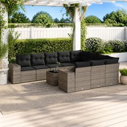 11 Piece Grey Poly Rattan Garden Sofa Set for Outdoors