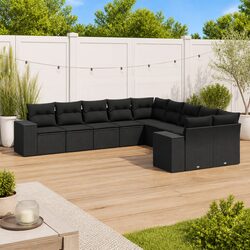 Premium 10-Piece Garden Sofa Set in Black Poly Rattan