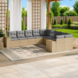 10-Piece Beige Outdoor Modular Garden Sofa Set