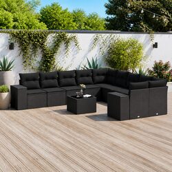 Modular Black 11-Piece Outdoor Garden Sofa Set
