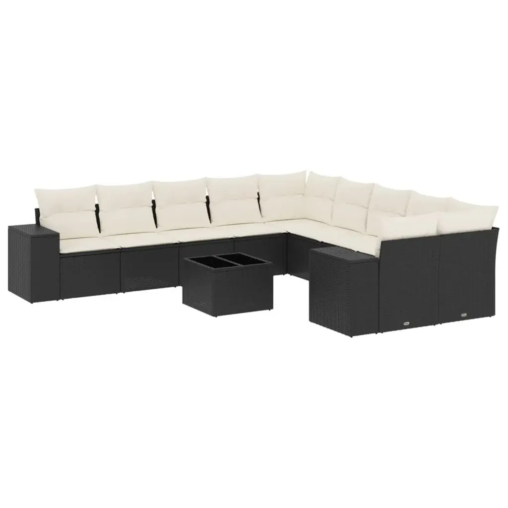 11-Piece Black Poly Rattan Garden Sofa Set