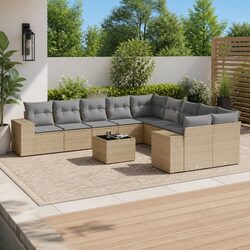 11-Piece Outdoor Garden Sofa Set with Durable Beige Rattan