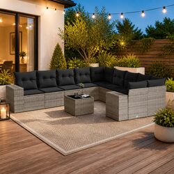 Durable Garden Sofa Set 11 Piece Outdoor Furniture Grey