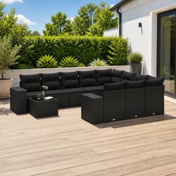 Premium 11-Piece Modular Garden Sofa Set in Black