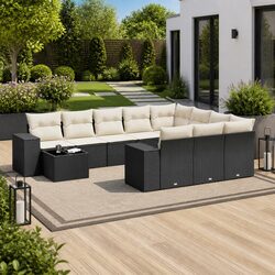 Premium 11-Piece Black Poly Rattan Outdoor Sofa Set