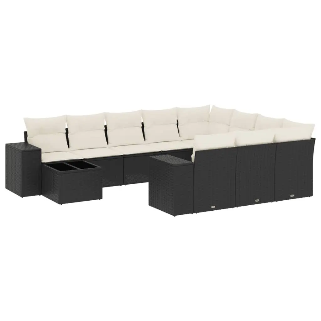 Garden Sofa Set 11 Piece PE Rattan Black Modular Patio Furniture with Cushions