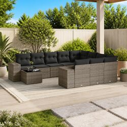 Durable 11 Piece Grey Poly Rattan Garden Sofa Set