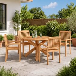 Sturdy 5-Piece Round Outdoor Dining Set in Brown