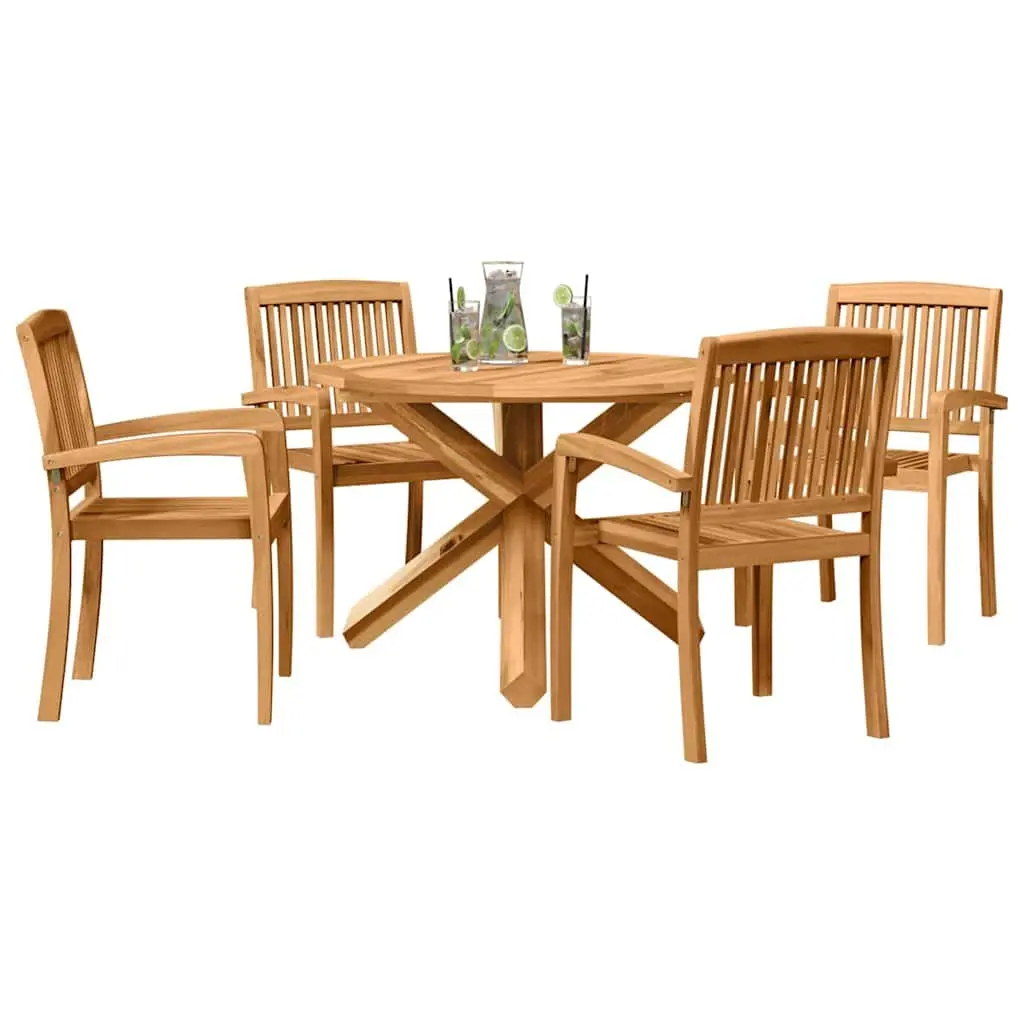 5-Piece Round Outdoor Dining Set in Brown