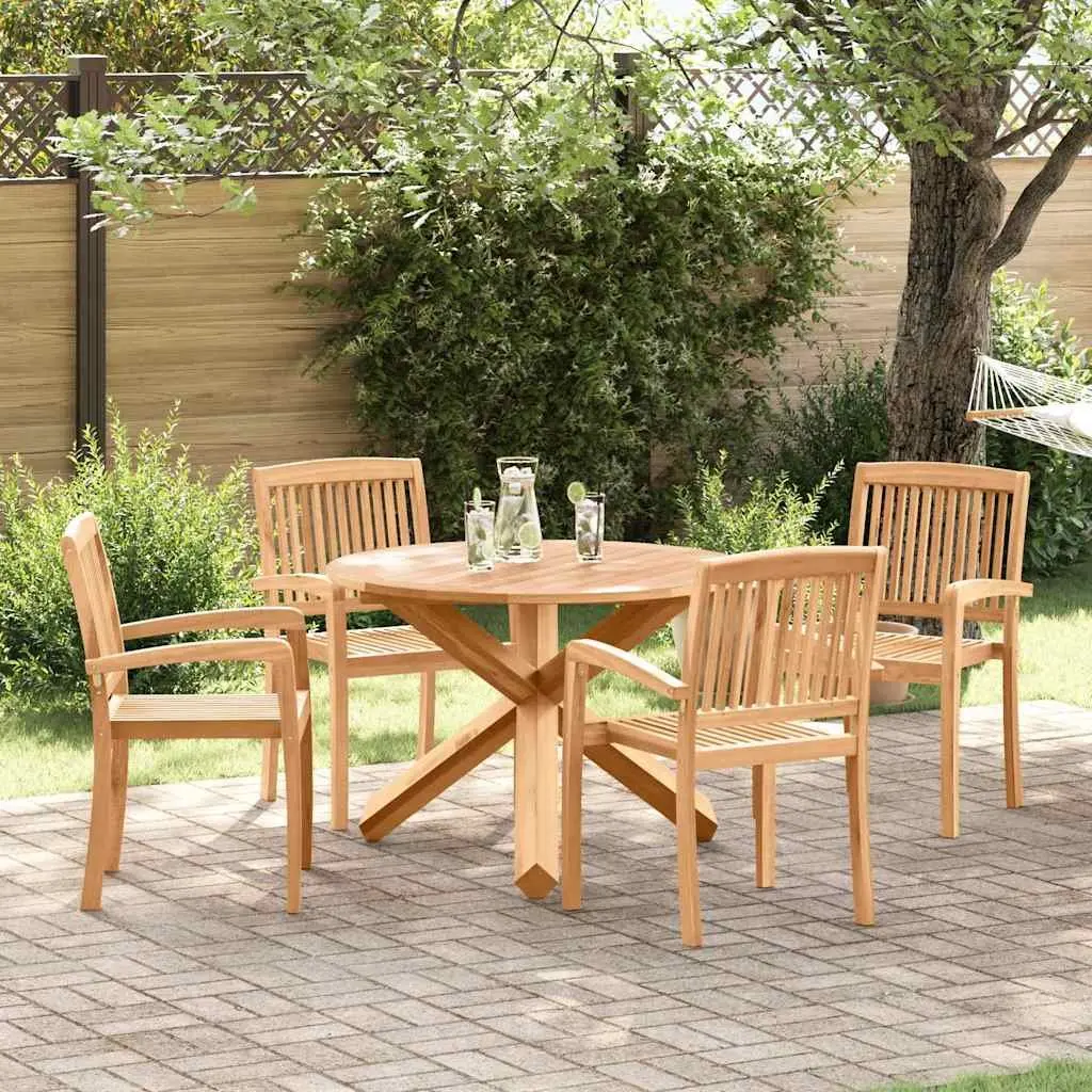 5-Piece Round Outdoor Dining Set in Brown