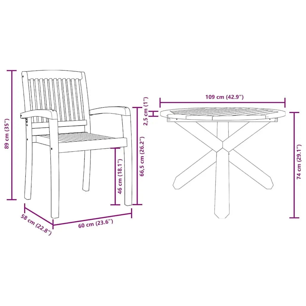 5-Piece Round Outdoor Dining Set in Brown