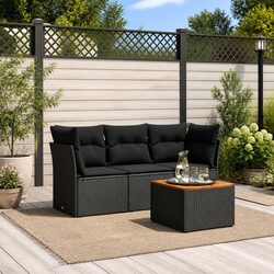 Durable Black Poly Rattan 4 Piece Outdoor Garden Sofa Set
