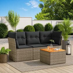 Stylish 4 Piece Grey Rattan Garden Sofa Set with Cushions