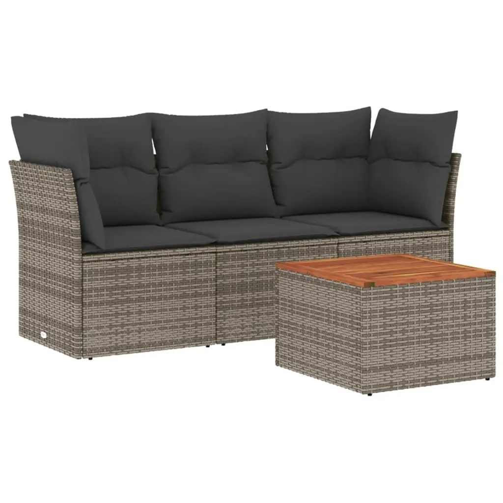 4 Piece Grey Rattan Garden Sofa Set with Cushions