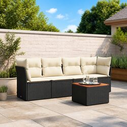 Black 5 Piece Outdoor Garden Sofa Set with Cushions
